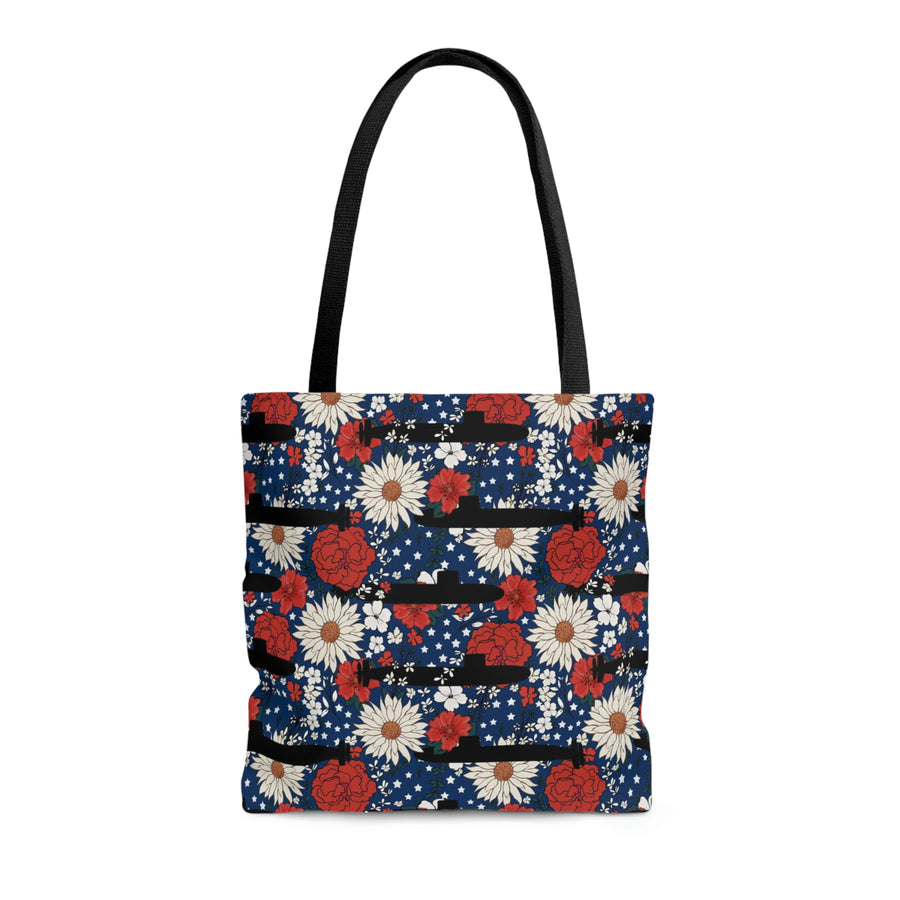 RED WHITE AND BLUE FLORAL SUBMARINE TOTE BAG