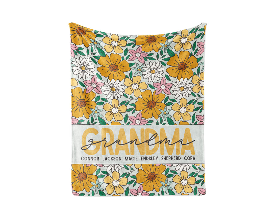 Fleece Yellow Floral Mother Blanket with Names