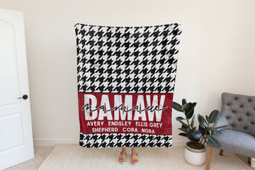 Fleece Houndstooth and Red Mother Blanket with Names