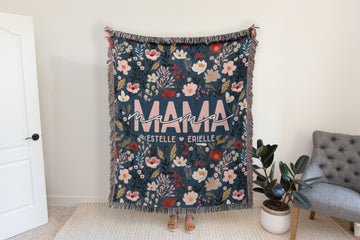 Blue Floral Mother Blanket with Names