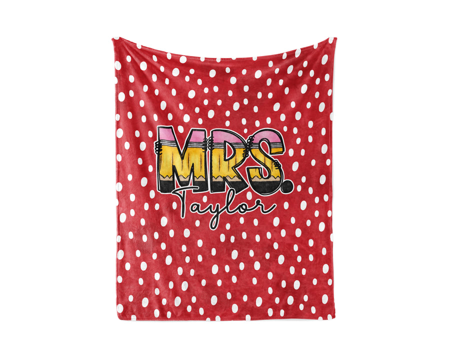 Personalized Red Dots Pencil Name Fleece Blanket