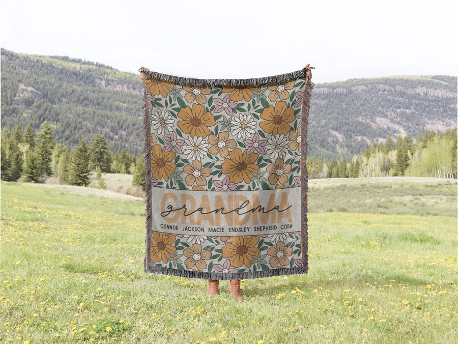 Yellow Floral Mother Blanket with Names