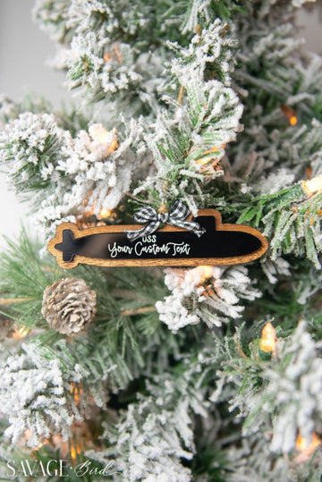 Farmhouse style acrylic and wood submarine ornament