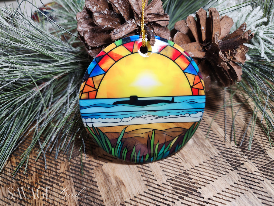 Stained Glass Submarine and Sailor Ornaments