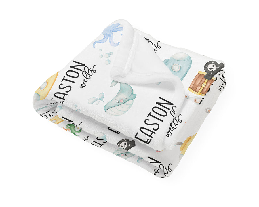 UNDER THE SEA BLUE SUBMARINE PERSONALIZED BLANKET