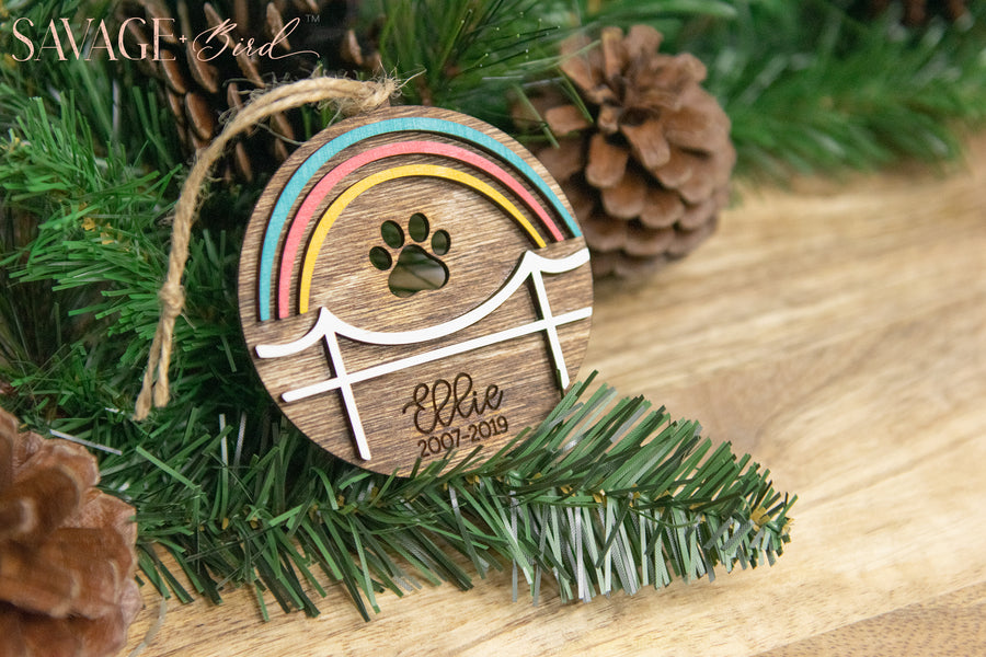 Rainbow Bridge Pet Memorial Wood Christmas Ornament