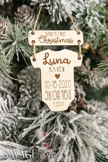 Baby's First Christmas Wood Ornament with Birth Stats