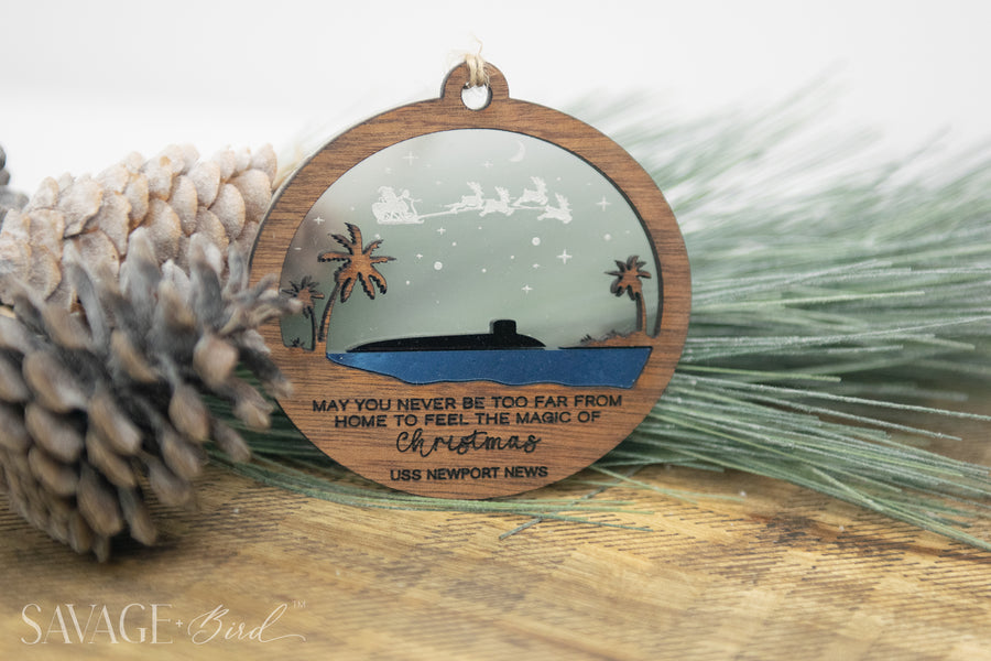 Santa and Submarine Christmas Ornament