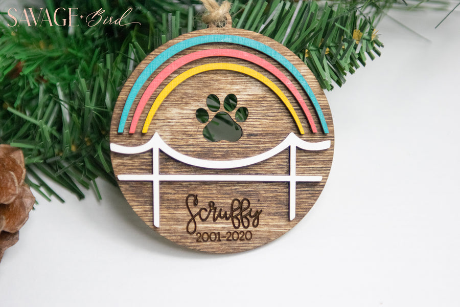 Rainbow Bridge Pet Memorial Wood Christmas Ornament